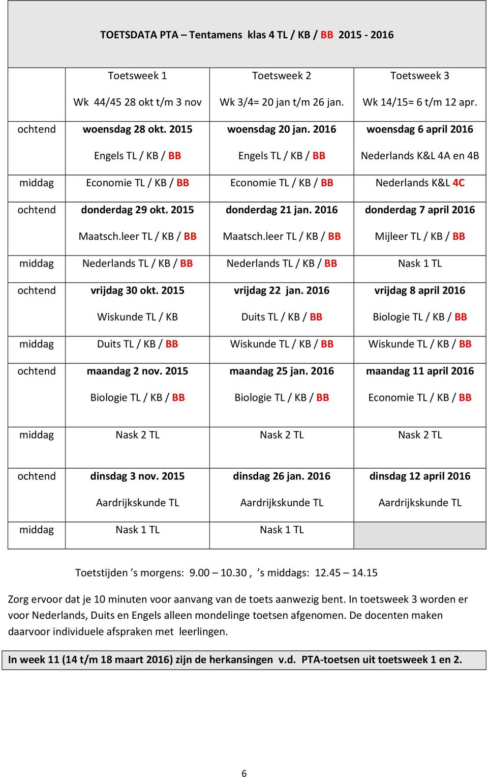 205 Maatsch.leer TL / KB / BB donderdag 2 jan. 206 Maatsch.