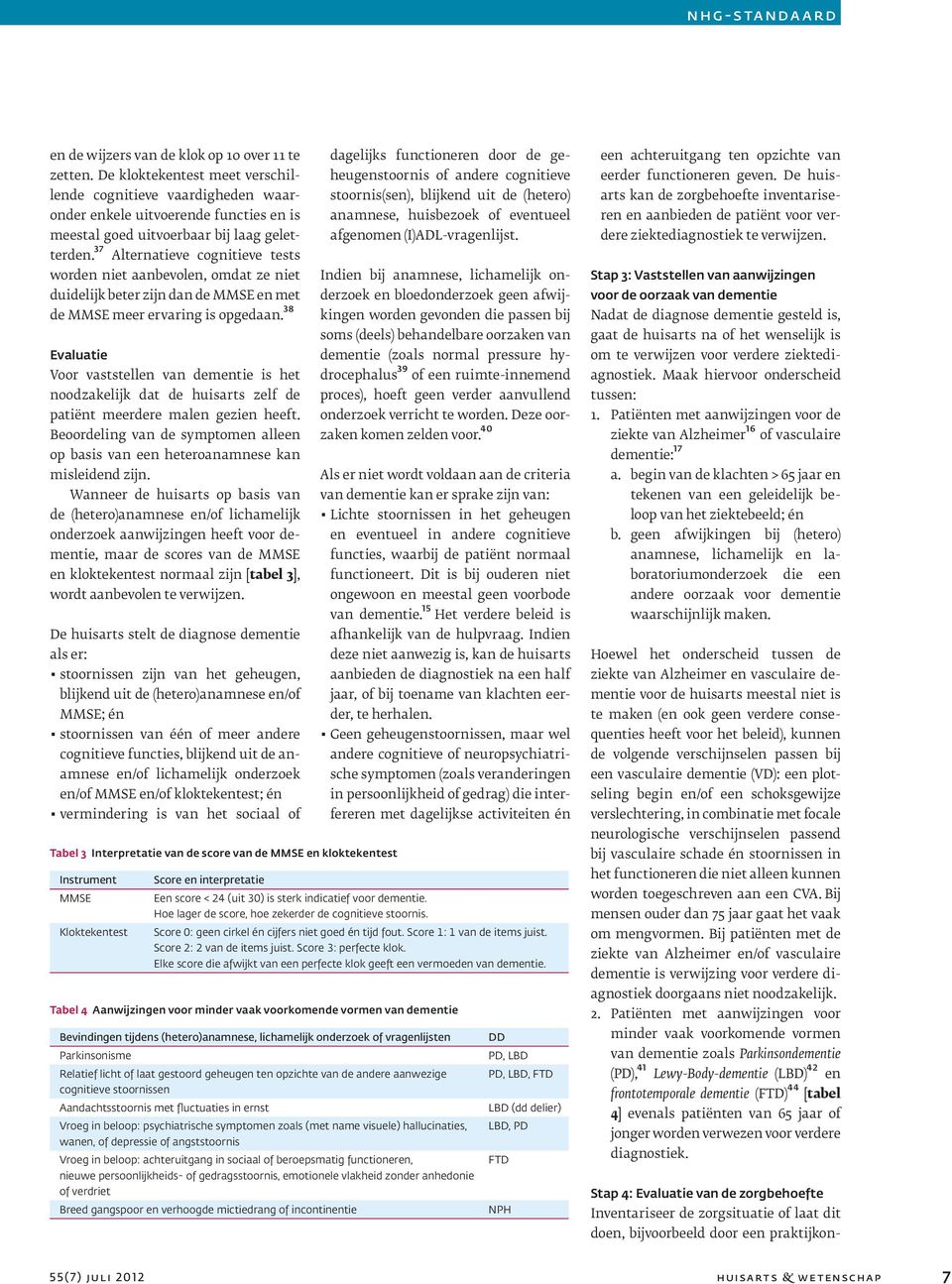 37 Alternatieve cognitieve tests worden niet aanbevolen, omdat ze niet duidelijk beter zijn dan de MMSE en met de MMSE meer ervaring is opgedaan.