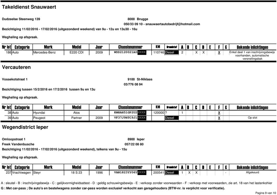 inschrijvingsbewijs voorhanden, automatische versnellingsbak Vossekotstraat 1 Bezichtiging tussen 15/2/2016 en 17/2/2016 tussen 9u en 13u 9100 StNiklaas 03/776 08 94 38 Auto Hyundai Atos