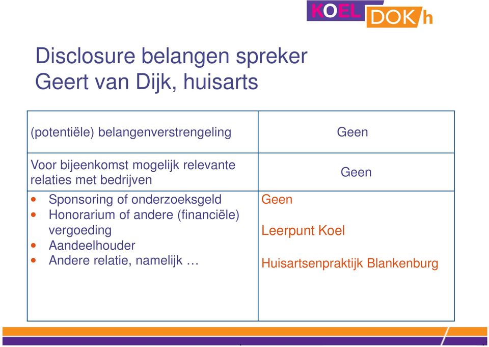 bedrijven Sponsoring of onderzoeksgeld Honorarium of andere (financiële)