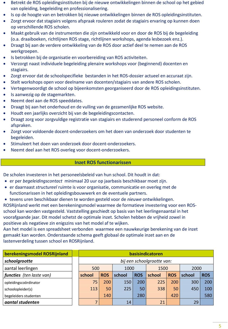 Zorgt ervoor dat stagiairs volgens afspraak rouleren zodat de stagiairs ervaring op kunnen doen op verschillende ROS scholen.