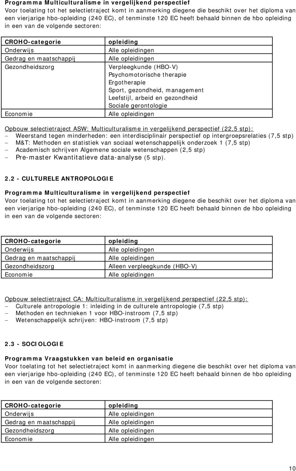 Sociale gerontologie Opbouw selectietraject ASW: Multiculturalisme in vergelijkend perspectief (22,5 stp): Weerstand tegen minderheden: een interdisciplinair perspectief op intergroepsrelaties (7,5