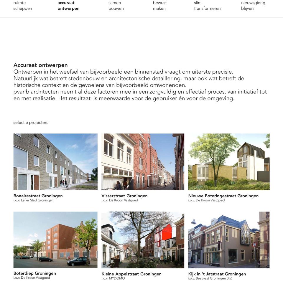 pvanb architecten neemt al deze factoren mee in een zorgvuldig en effectief proces, van initiatief tot en met realisatie.