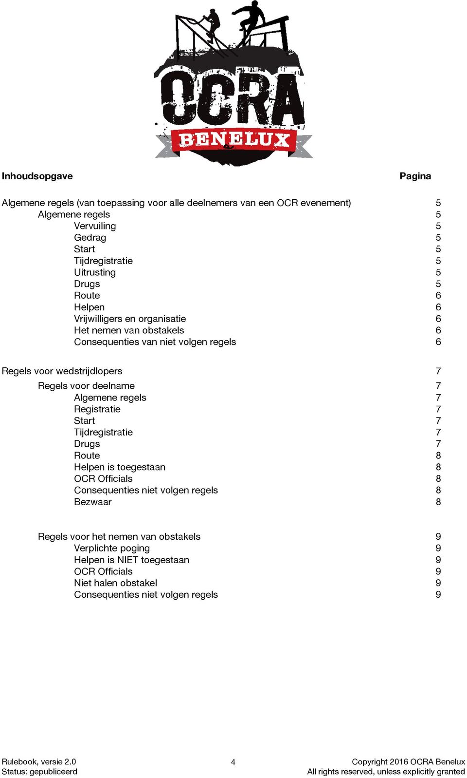 Regels voor deelname 7 Algemene regels 7 Registratie 7 Start 7 Tijdregistratie 7 Drugs 7 Route 8 Helpen is toegestaan 8 OCR Officials 8 Consequenties niet volgen