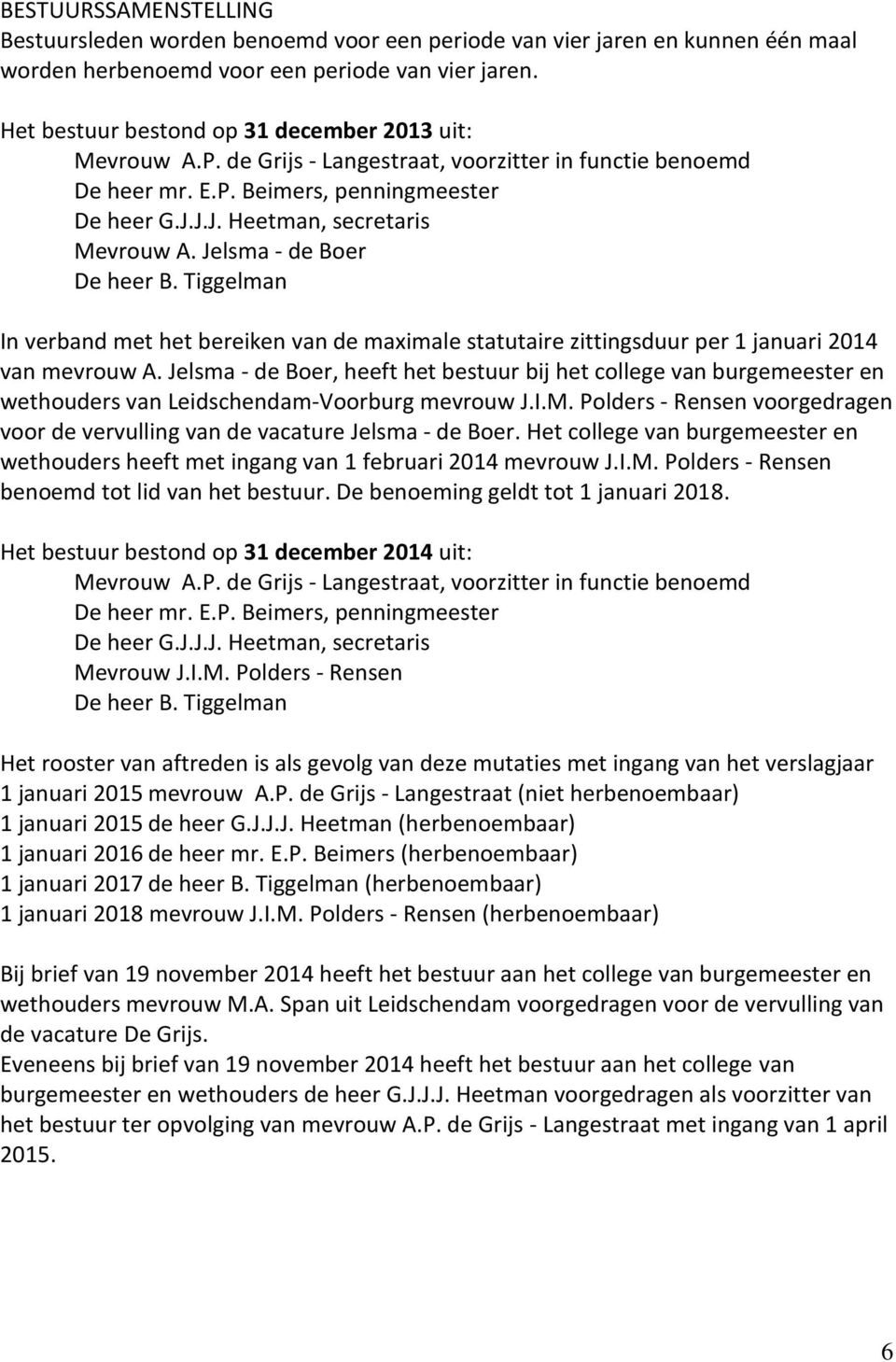 Jelsma - de Boer De heer B. Tiggelman In verband met het bereiken van de maximale statutaire zittingsduur per 1 januari 2014 van mevrouw A.