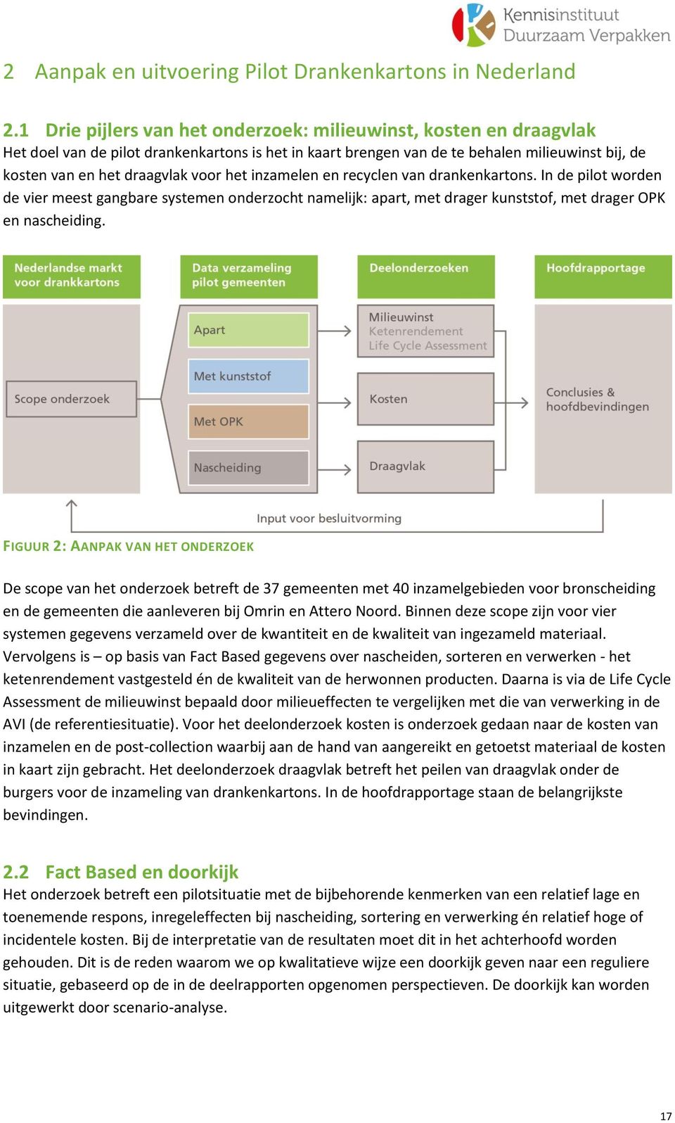 het inzamelen en recyclen van drankenkartons. In de pilot worden de vier meest gangbare systemen onderzocht namelijk: apart, met drager kunststof, met drager OPK en nascheiding.