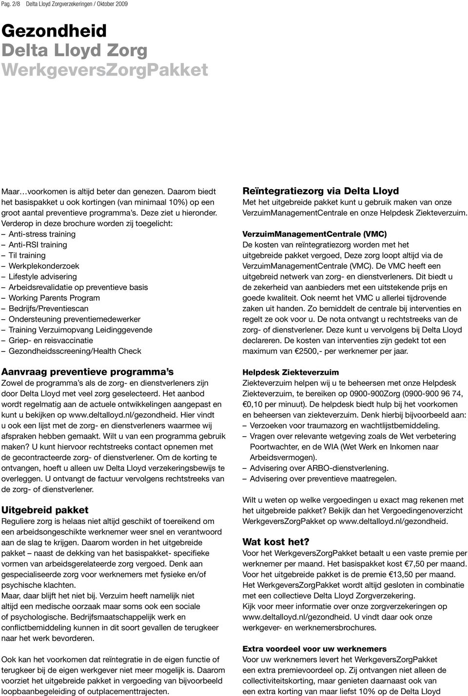 Gezondheid Delta Lloyd Zorg WerkgeversZorgPakket - PDF Gratis download
