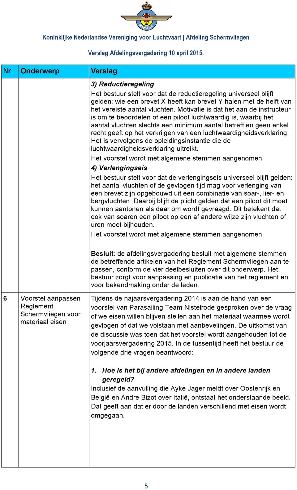 van een luchtwaardigheidsverklaring. Het is vervolgens de opleidingsinstantie die de luchtwaardigheidsverklaring uitreikt. Het voorstel wordt met algemene stemmen aangenomen.