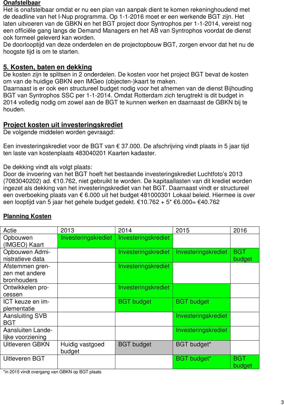 geleverd kan worden. De doorlooptijd van deze onderdelen en de projectopbouw BGT, zorgen ervoor dat het nu de hoogste tijd is om te starten. 5.