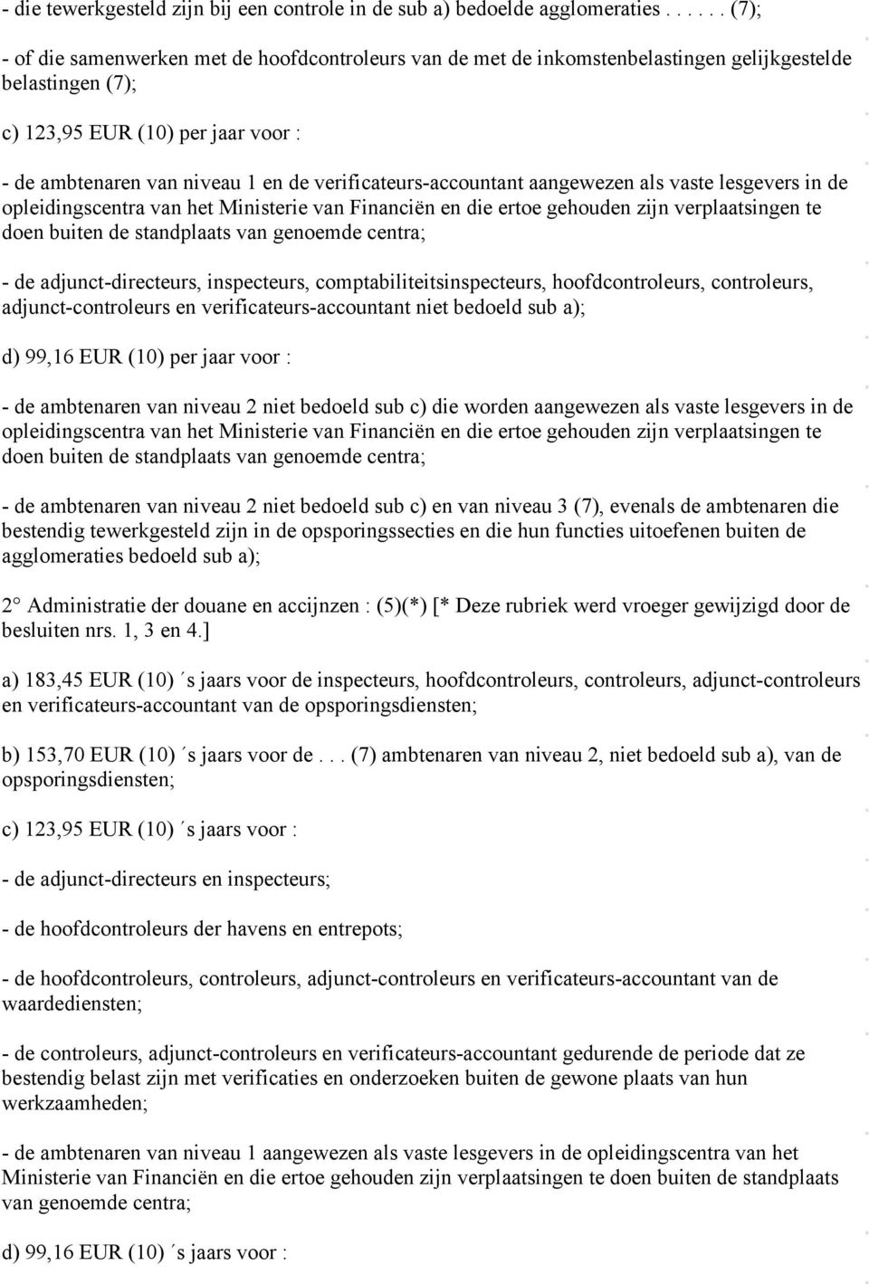 verificateurs-accountant aangewezen als vaste lesgevers in de doen buiten de standplaats van genoemde centra; - de adjunct-directeurs, inspecteurs, comptabiliteitsinspecteurs, hoofdcontroleurs,