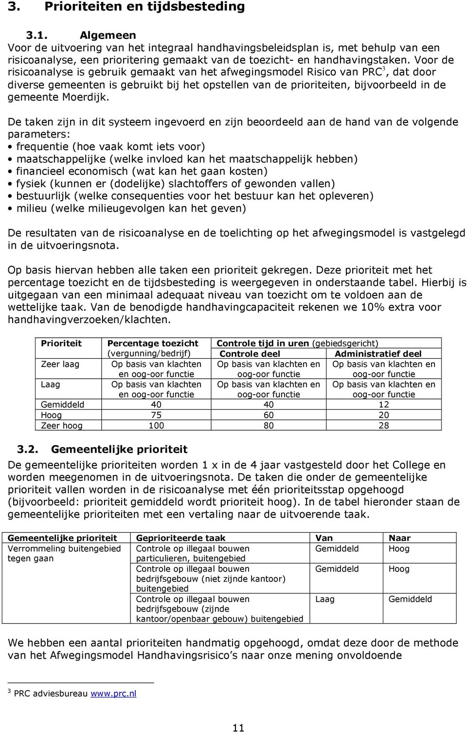 Voor de risicoanalyse is gebruik gemaakt van het afwegingsmodel Risico van PRC 3, dat door diverse gemeenten is gebruikt bij het opstellen van de prioriteiten, bijvoorbeeld in de gemeente Moerdijk.