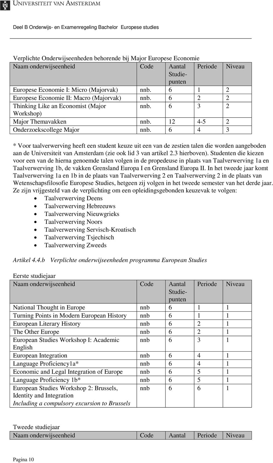 6 4 3 * Voor taalverwerving heeft een student keuze uit een van de zestien talen die worden aangeboden aan de Universiteit van Amsterdam (zie ook lid 3 van artikel 2.3 hierboven).