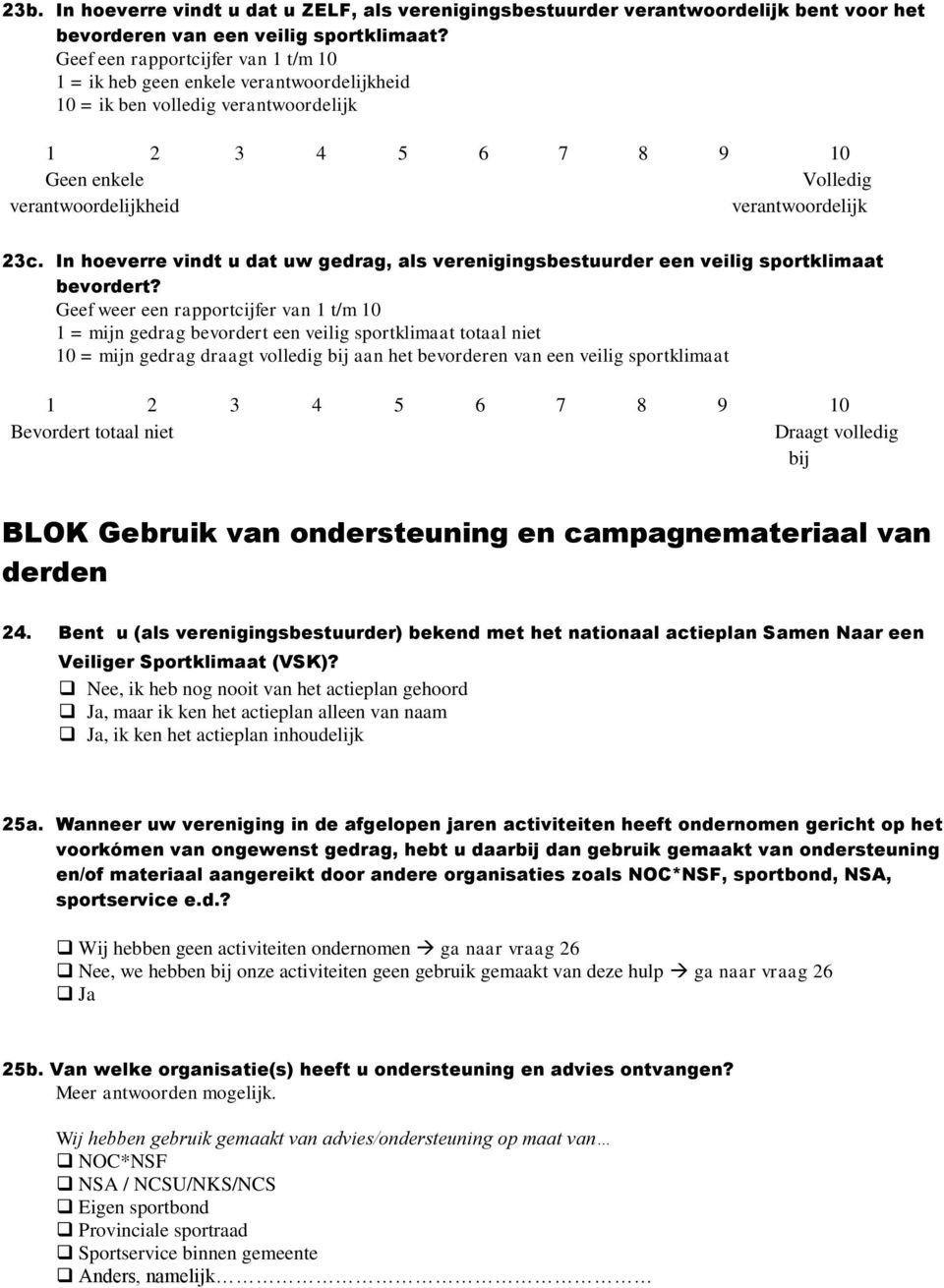 23c. In hoeverre vindt u dat uw gedrag, als verenigingsbestuurder een veilig sportklimaat bevordert?