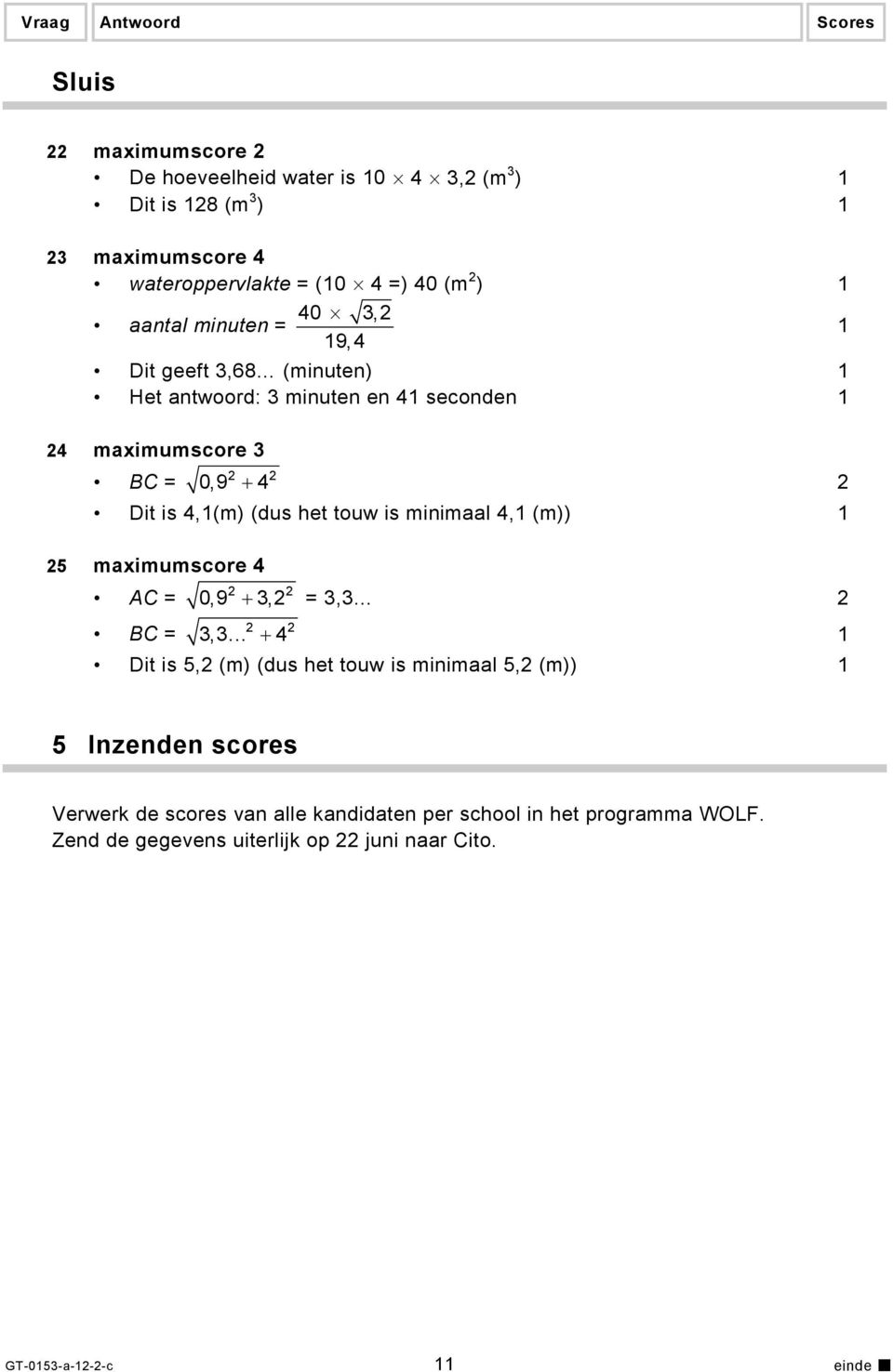 minimaal 4, (m)) 25 maximumscore 4 2 2 AC = 0,9 + 3,2 = 3,3 2 2 2 BC = 3,3.