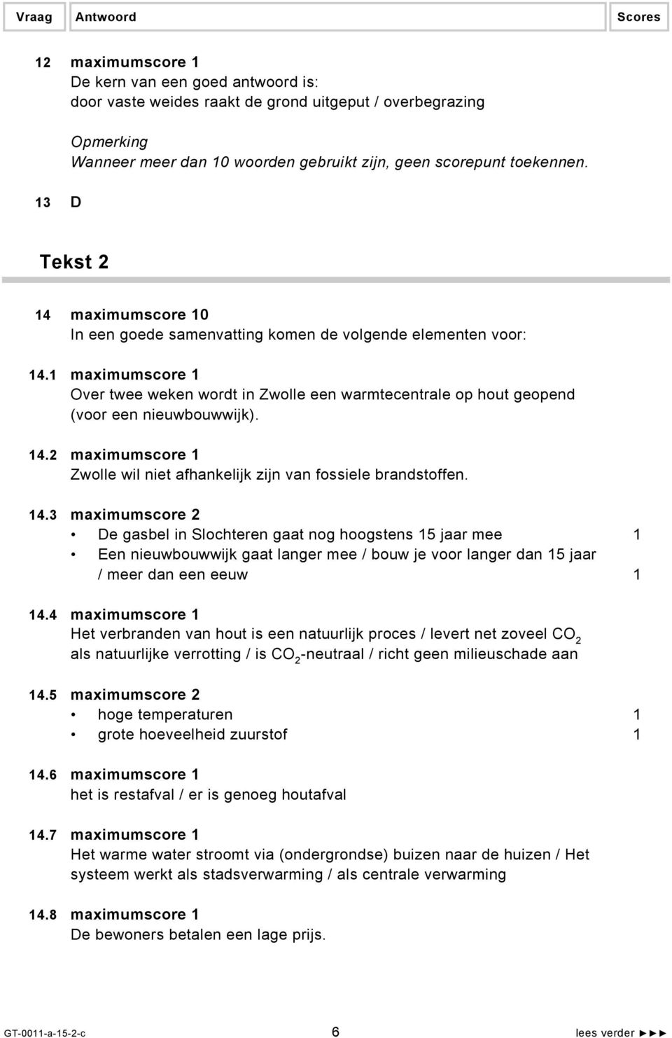 1 maximumscore 1 Over twee weken wordt in Zwolle een warmtecentrale op hout geopend (voor een nieuwbouwwijk). 14.