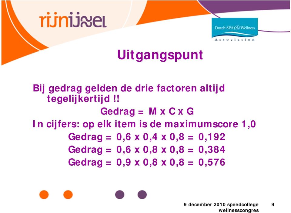 ! Gedrag = M x C x G In cijfers: op elk item is de