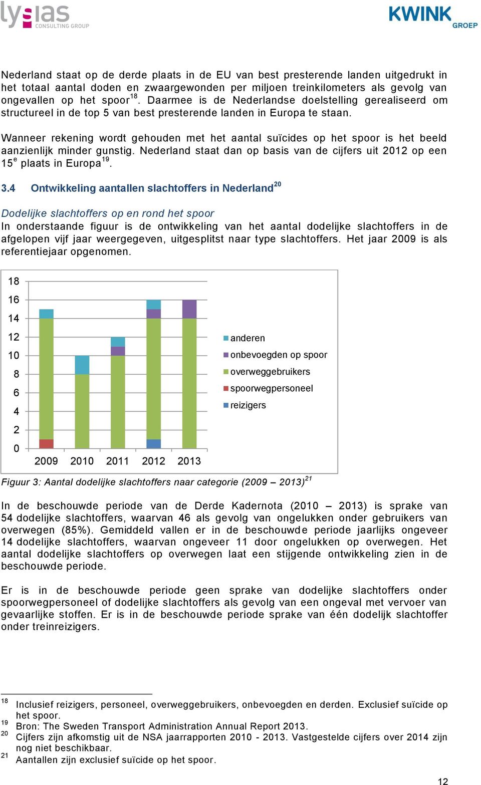 Wanneer rekening wordt gehouden met het aantal suïcides op het spoor is het beeld aanzienlijk minder gunstig. Nederland staat dan op basis van de cijfers uit 2012 op een 15 e plaats in Europa 19. 3.