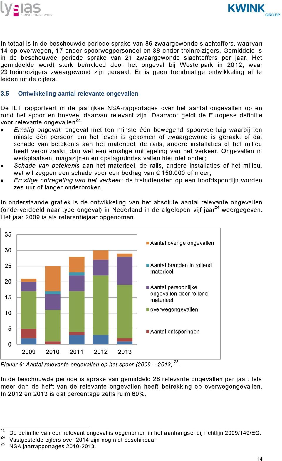 Het gemiddelde wordt sterk beïnvloed door het ongeval bij Westerpark in 2012, waar 23 treinreizigers zwaargewond zijn geraakt. Er is geen trendmatige ontwikkeling af te leiden uit de cijfers. 3.