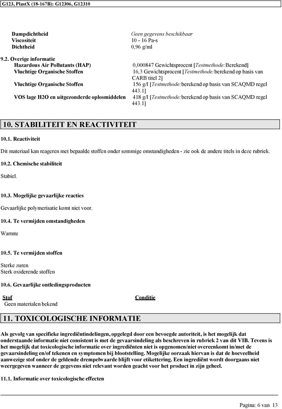 Gewichtsprocent [Testmethode:Berekend] 16,3 Gewichtsprocent [Testmethode:berekend op basis van CARB titel 2] 156 g/l [Testmethode:berekend op basis van SCAQMD regel 443.