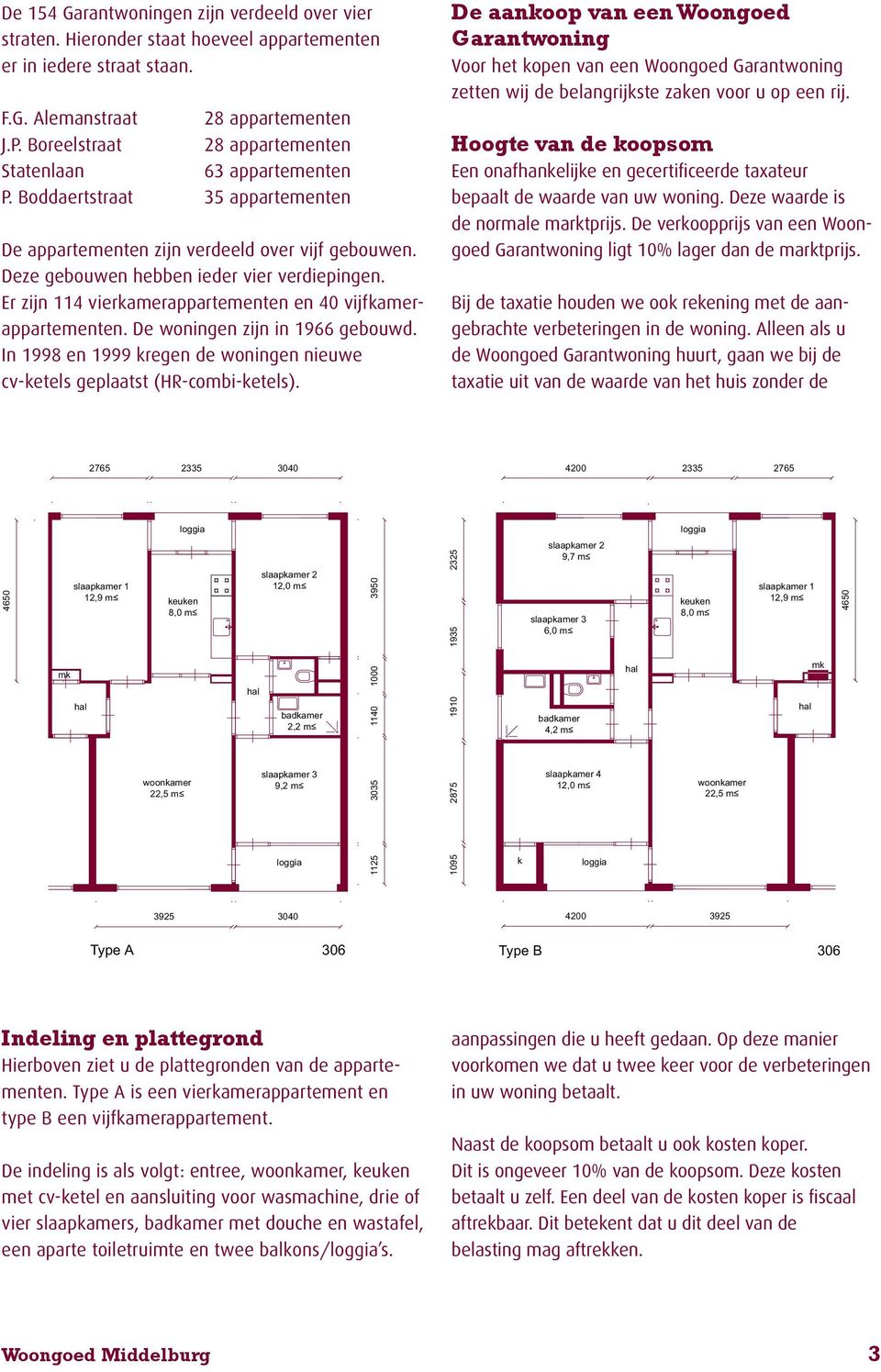 Er zijn 114 vierkamerappartementen en 40 vijfkamerappartementen. De woningen zijn in 1966 gebouwd. In 1998 en 1999 kregen de woningen nieuwe cv-ketels geplaatst (HR-combi-ketels).