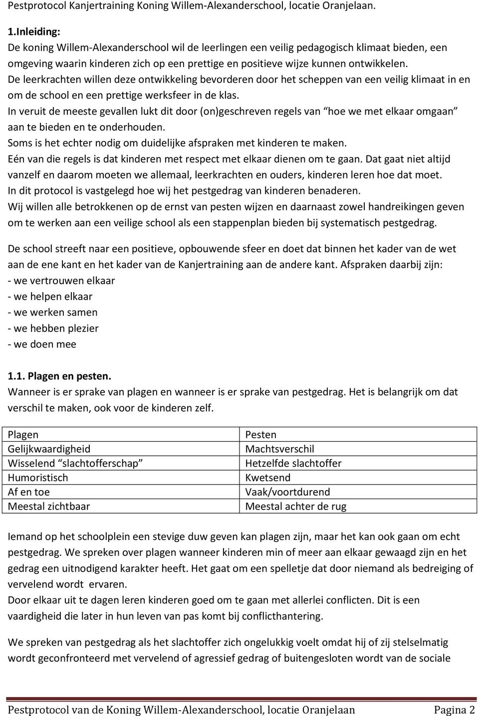 De leerkrachten willen deze ontwikkeling bevorderen door het scheppen van een veilig klimaat in en om de school en een prettige werksfeer in de klas.