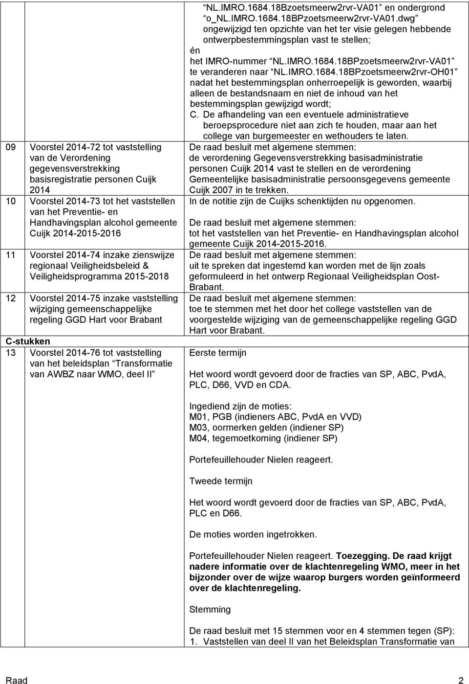 regeling GGD Hart voor Brabant C-stukken 13 Voorstel 2014-76 tot vaststelling van het beleidsplan Transformatie van AWBZ naar WMO, deel II NL.IMRO.1684.18Bzoetsmeerw2rvr-VA01 en ondergrond o_nl.imro.