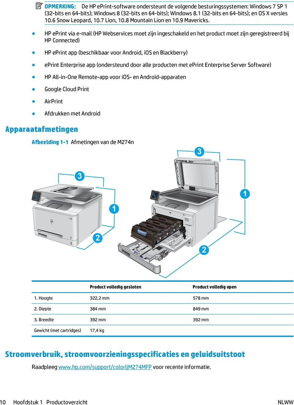 HP eprint via e-mail (HP Webservices moet zijn ingeschakeld en het product moet zijn geregistreerd bij HP Connected) HP eprint app (beschikbaar voor Android, ios en Blackberry) eprint Enterprise app