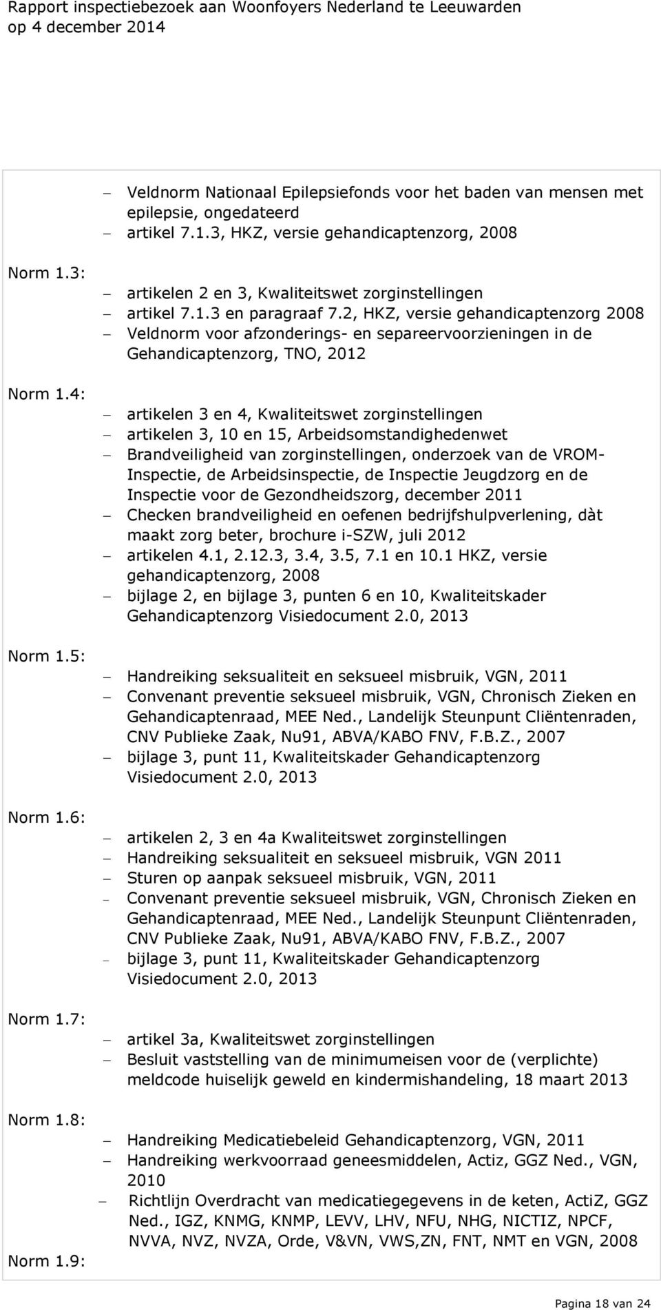 2, HKZ, versie gehandicaptenzorg 2008 eldnorm voor afzonderings- en separeervoorzieningen in de Gehandicaptenzorg, TNO, 2012 Norm 1.