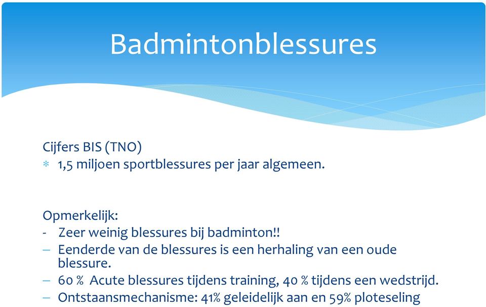 ! Eenderde van de blessures is een herhaling van een oude blessure.