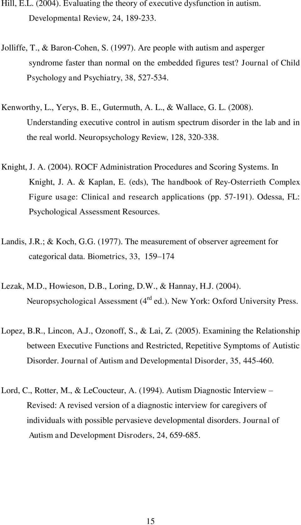 L. (2008). Understanding executive control in autism spectrum disorder in the lab and in the real world. Neuropsychology Review, 128, 320-338. Knight, J. A. (2004).