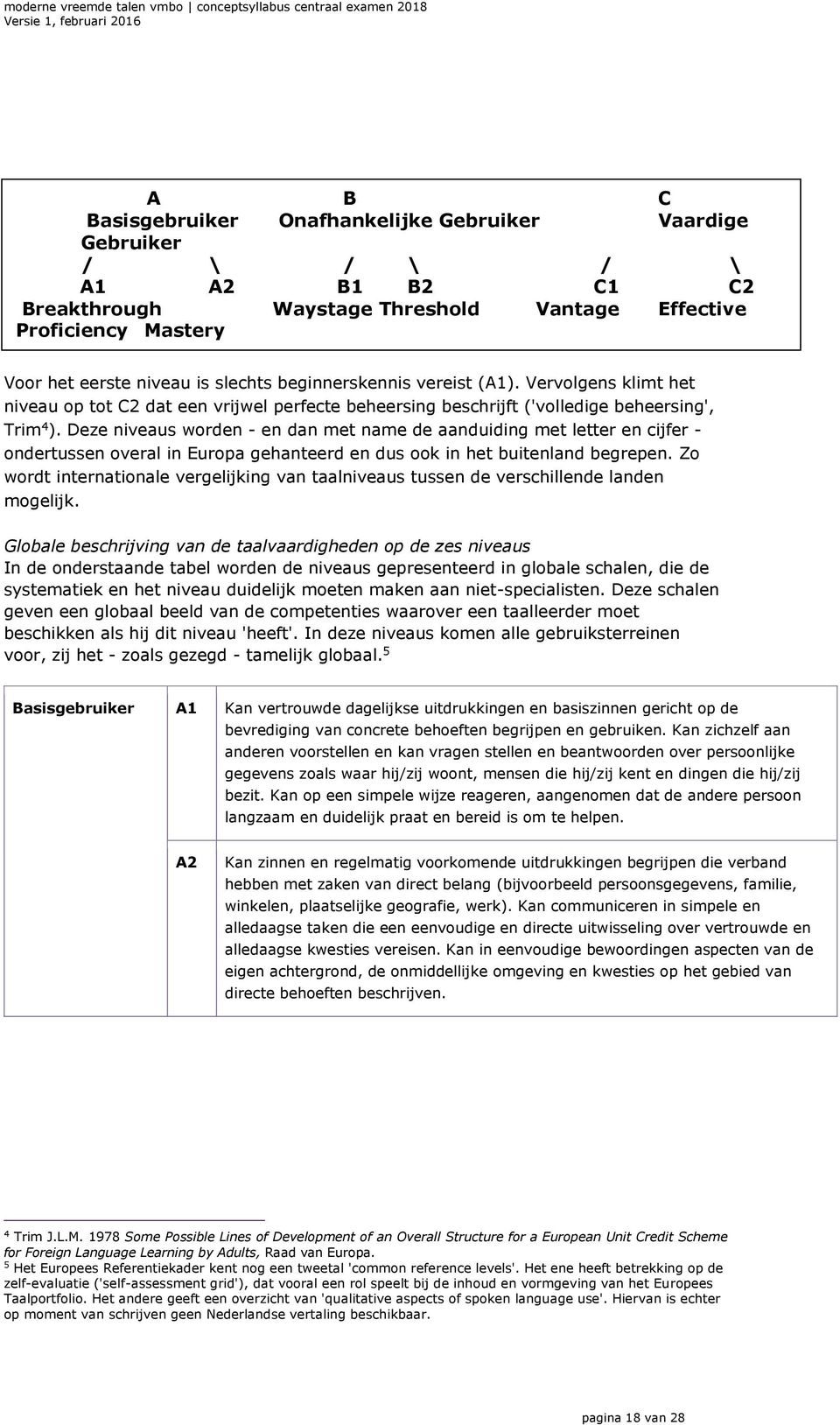 Deze niveaus worden - en dan met name de aanduiding met letter en cijfer - ondertussen overal in Europa gehanteerd en dus ook in het buitenland begrepen.