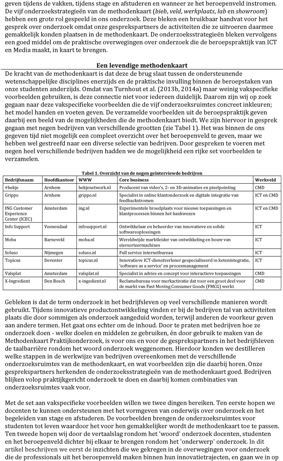 Deze bleken een bruikbaar handvat voor het gesprek over onderzoek omdat onze gesprekspartners de activiteiten die ze uitvoeren daarmee gemakkelijk konden plaatsen in de methodenkaart.