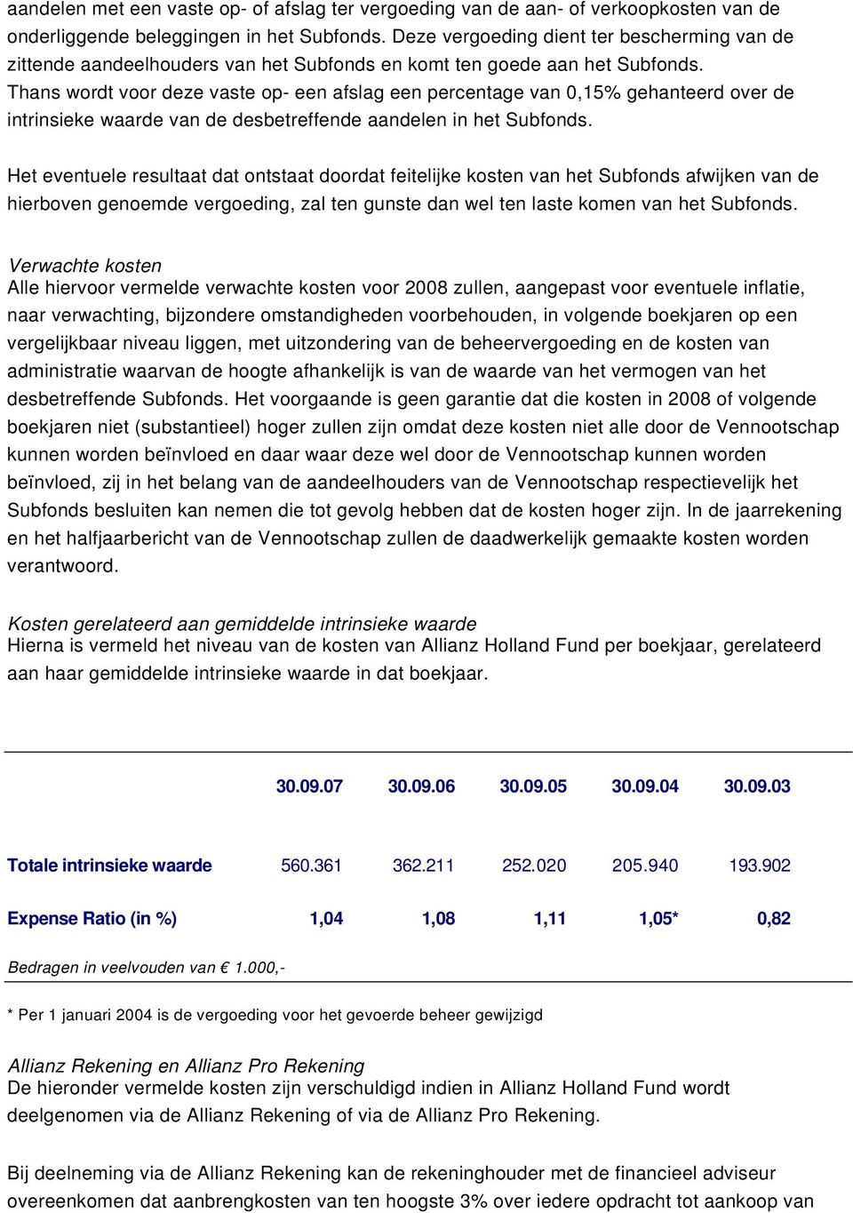 Thans wordt voor deze vaste op- een afslag een percentage van 0,15% gehanteerd over de intrinsieke waarde van de desbetreffende aandelen in het Subfonds.