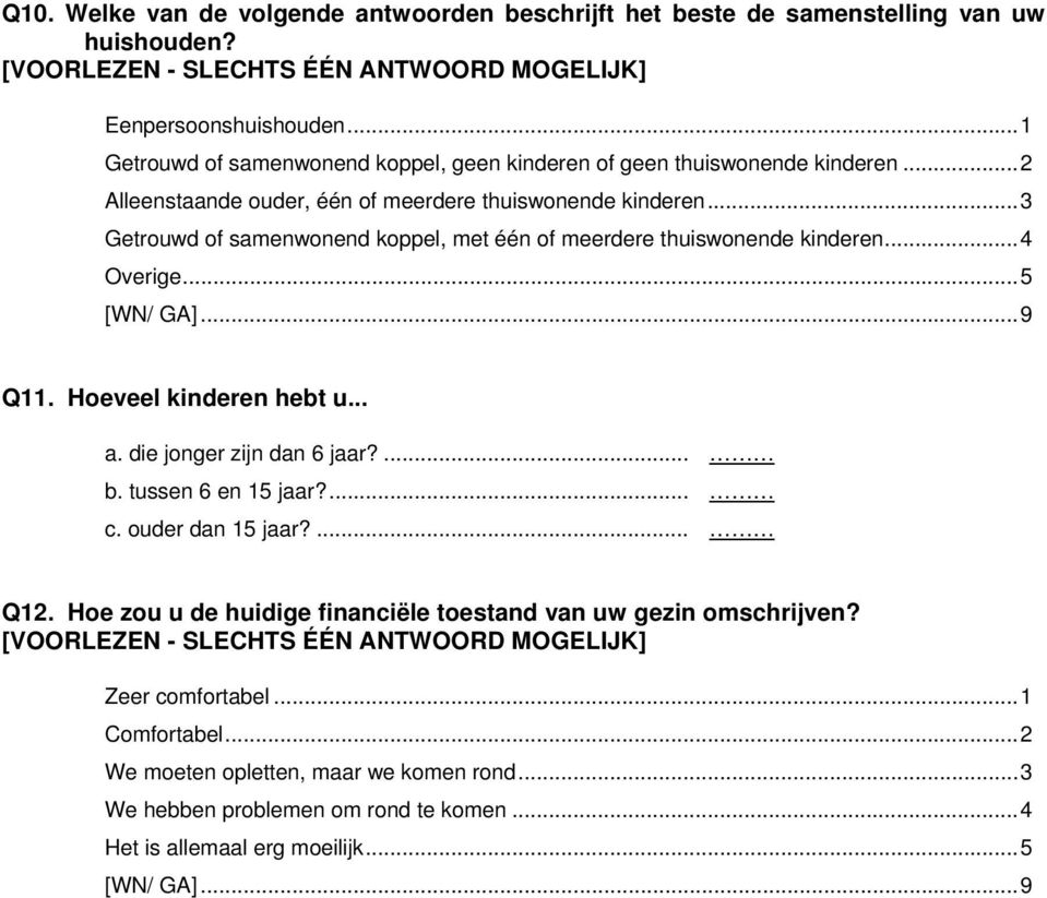 ..3 Getrouwd of samenwonend koppel, met één of meerdere thuiswonende kinderen...4 Overige...5 Q11. Hoeveel kinderen hebt u... a. die jonger zijn dan 6 jaar?... b.