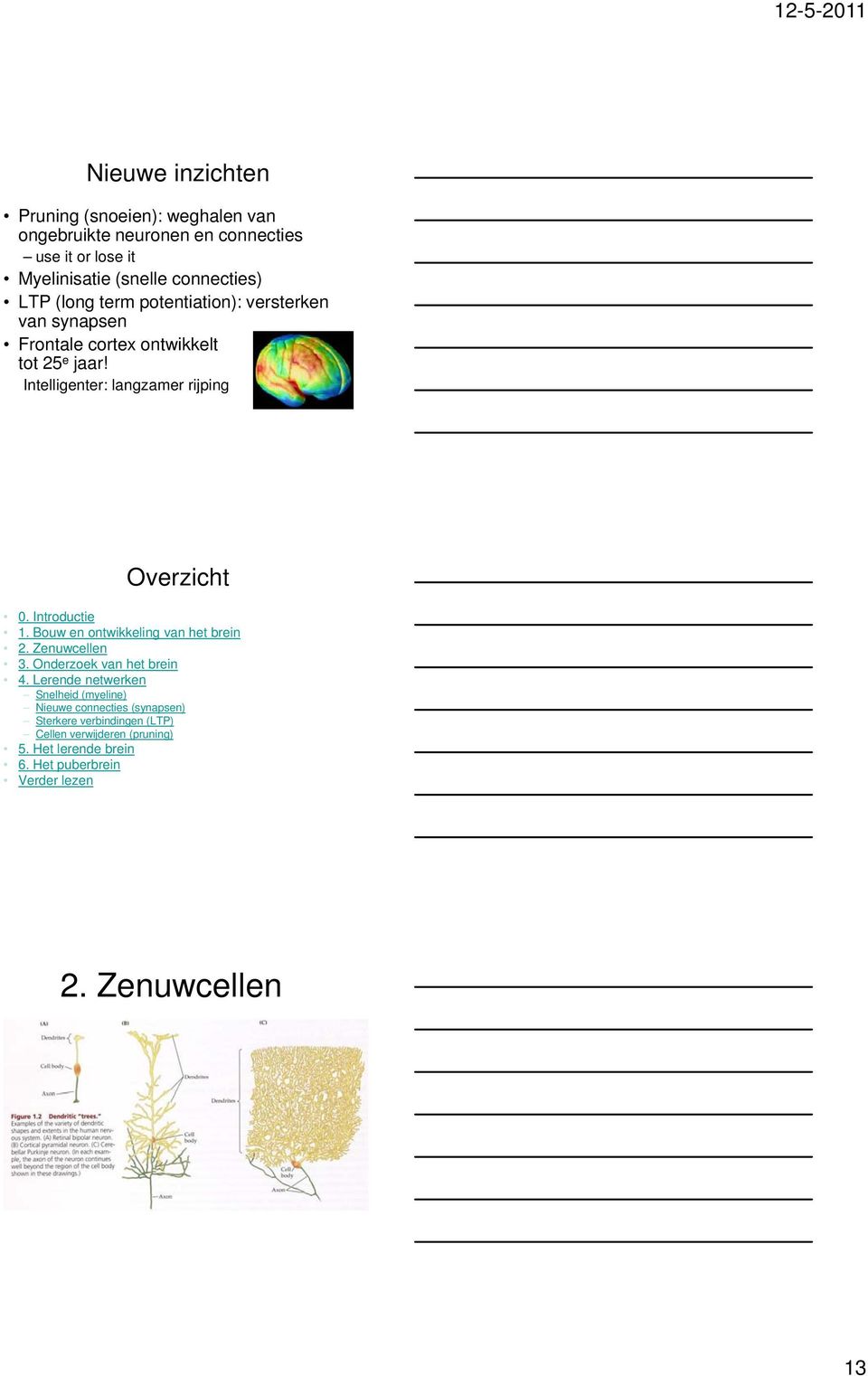 Introductie 1. Bouw en ontwikkeling van het brein 2. Zenuwcellen 3. Onderzoek van het brein 4.