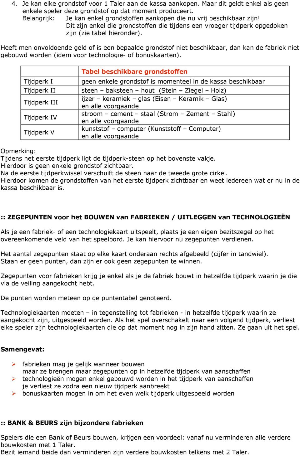 Heeft men onvoldoende geld of is een bepaalde grondstof niet beschikbaar, dan kan de fabriek niet gebouwd worden (idem voor technologie- of bonuskaarten).