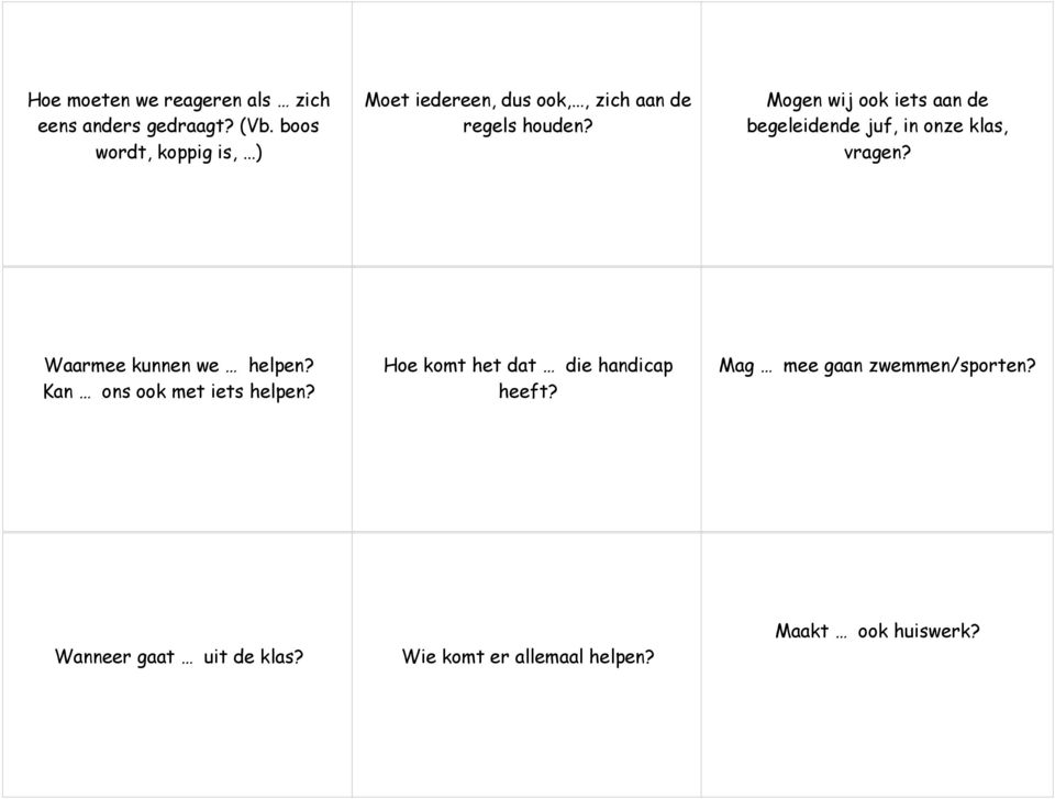 Mogen wij ook iets aan de begeleidende juf, in onze klas, vragen? Waarmee kunnen we helpen?