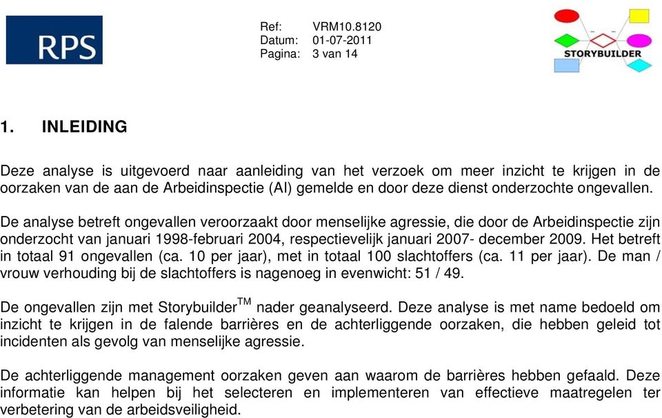 De analyse betreft ongevallen veroorzaakt door menselijke agressie, die door de Arbeidinspectie zijn onderzocht van januari 1998-februari 2004, respectievelijk januari 2007- december 2009.