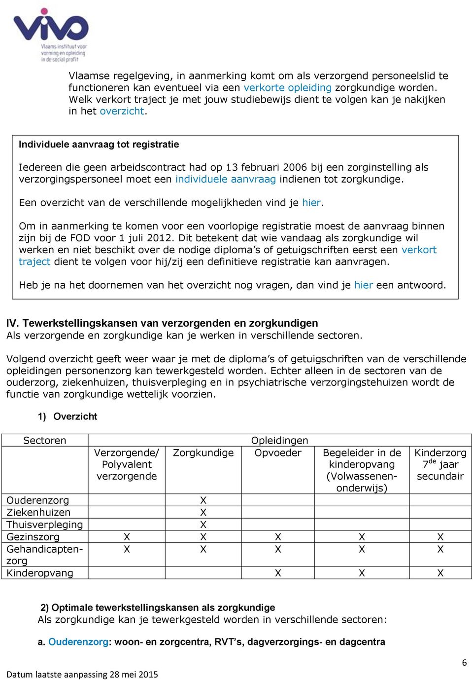 Individuele aanvraag tot registratie Iedereen die geen arbeidscontract had op 13 februari 2006 bij een zorginstelling als verzorgingspersoneel moet een individuele aanvraag indienen tot zorgkundige.