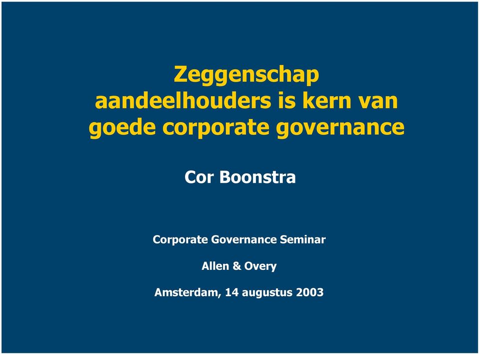 Boonstra Corporate Governance Seminar