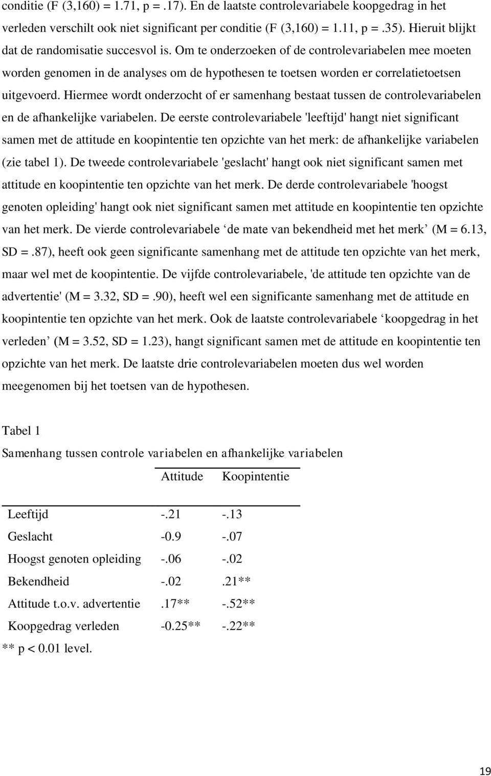 Hier wordt onderzocht of er samenhang bestaat tussen de controlevariabelen en de afhankelijke variabelen.