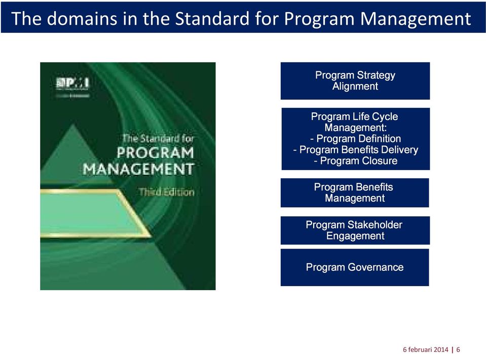- Program Closure Program Benefits Program Stakeholder Engagement