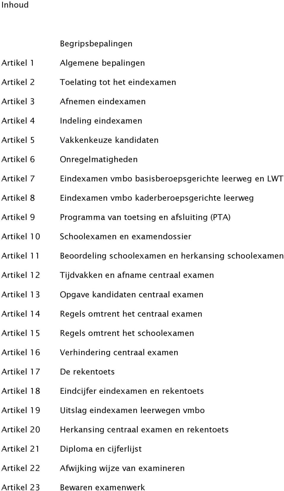 Eindexamen vmbo basisberoepsgerichte leerweg en LWT Eindexamen vmbo kaderberoepsgerichte leerweg Programma van toetsing en afsluiting (PTA) Schoolexamen en examendossier Beoordeling schoolexamen en