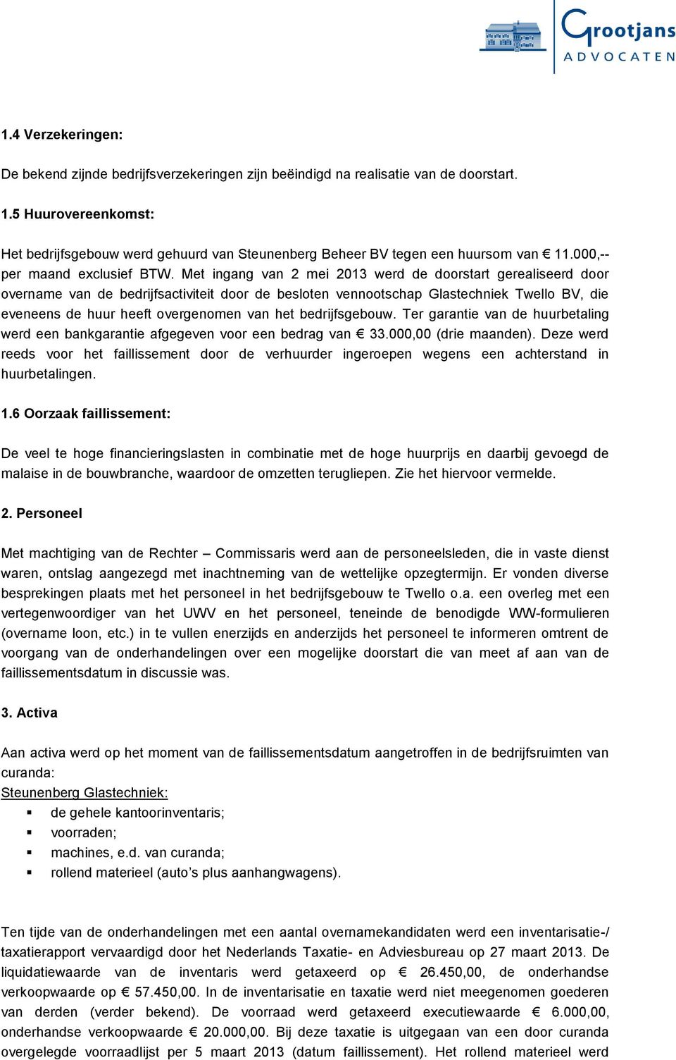 Met ingang van 2 mei 2013 werd de doorstart gerealiseerd door overname van de bedrijfsactiviteit door de besloten vennootschap Glastechniek Twello BV, die eveneens de huur heeft overgenomen van het