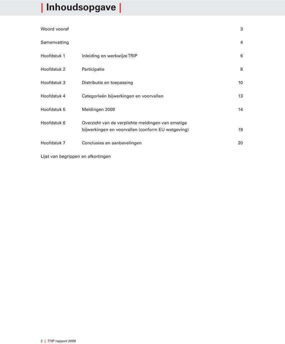 Meldingen 2009 14 Hoofdstuk 6 Overzicht van de verplichte meldingen van ernstige bijwerkingen en voorvallen