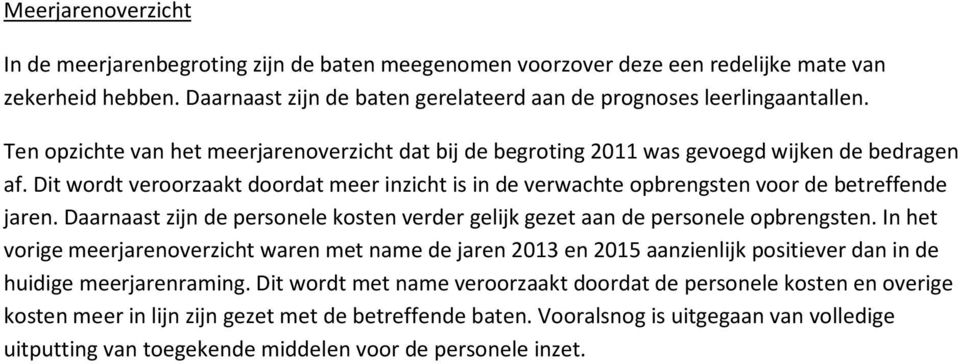 Dit wordt veroorzaakt doordat meer inzicht is in de verwachte opbrengsten voor de betreffende jaren. Daarnaast zijn de personele kosten verder gelijk gezet aan de personele opbrengsten.