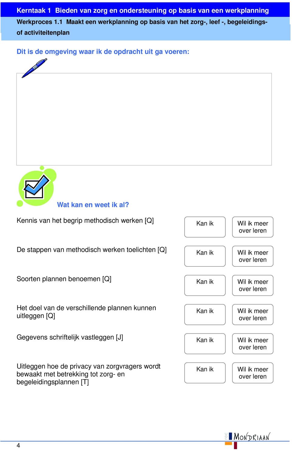 plannen benoemen [Q] Het doel van de verschillende plannen kunnen uitleggen [Q] Gegevens