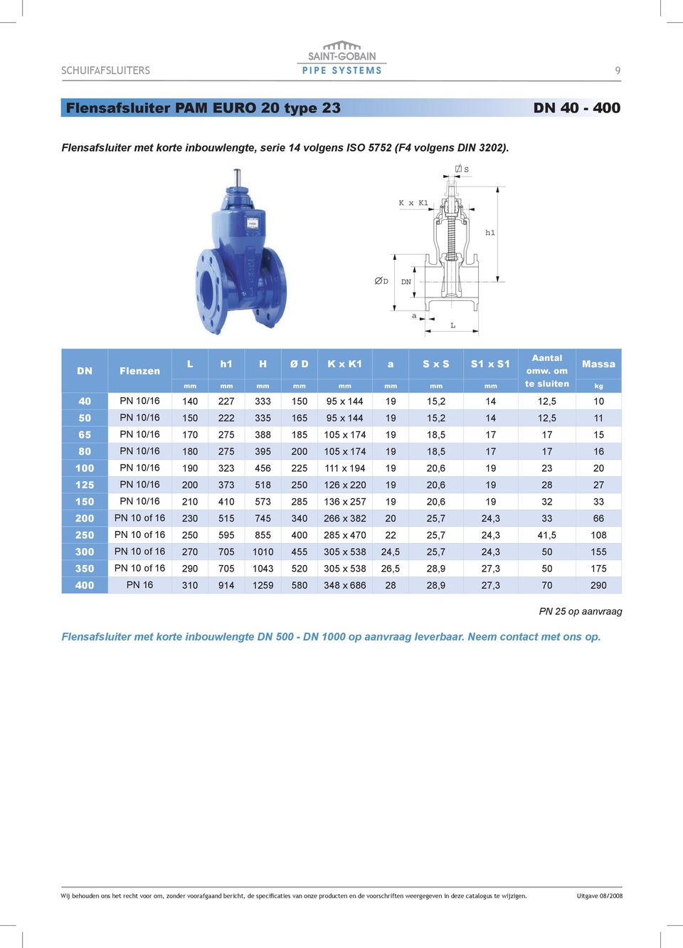 om te sluiten Massa mm mm mm mm mm mm mm mm kg 40 PN 10/16 140 227 333 150 95 x 144 19 15,2 14 12,5 10 50 PN 10/16 150 222 335 165 95 x 144 19 15,2 14 12,5 11 65 PN 10/16 170 275 388 185 105 x 174 19