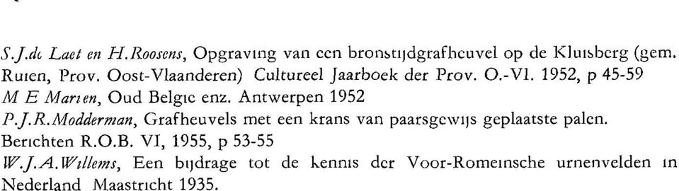 Antwerpen 1952. P.J.R.Modderman, Grafheuvels met een krans van paarsgewijs geplaatste palen. Berichten R.O.