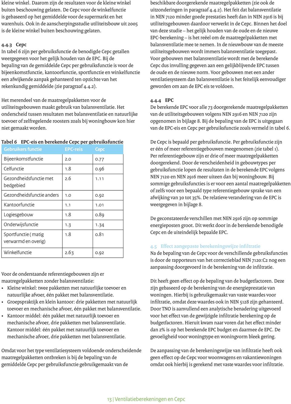 4.3 Cepc In tabel 6 zijn per gebruiksfunctie de benodigde Cepc getallen weergegeven voor het gelijk houden van de EPC.